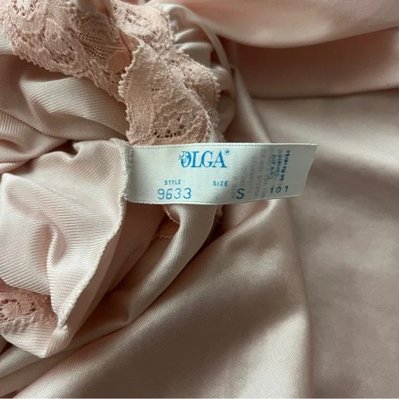 Vintage Olga Pink Lace Satin Nightgown Maxi Dress Style 9633 Size Small - Picture 5 of 7